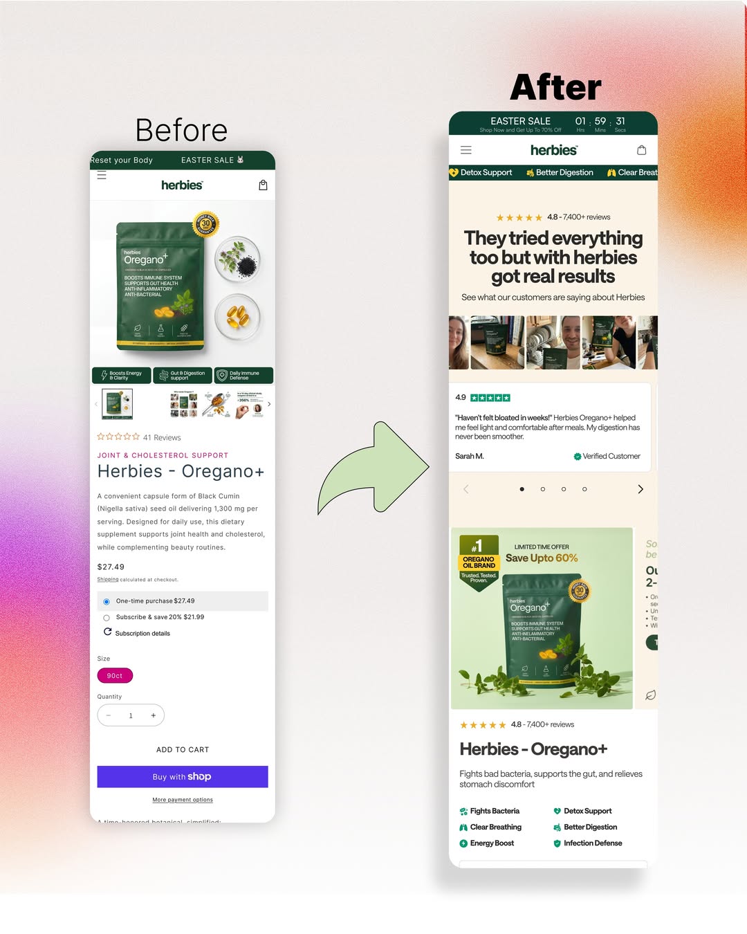 Homepage rebuild before and after